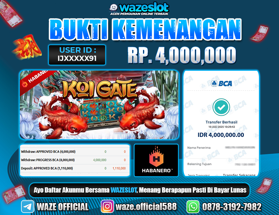 BUKTI KEMENANGAN 10 JULI 2025 DI GAME KOI GATE