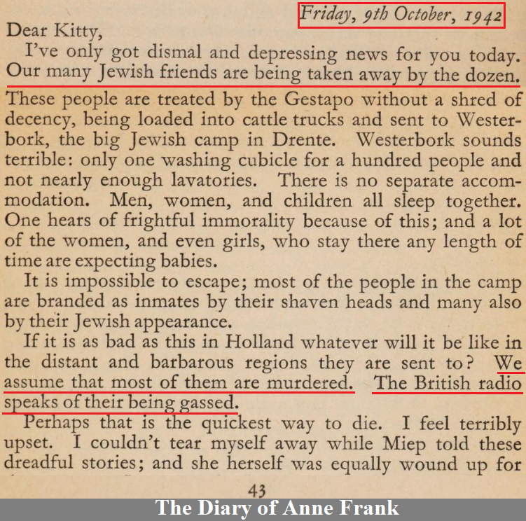 Holocaust - The Diary of Anne Frank - October 1942 - BBC - the British radio says the deported Jews 