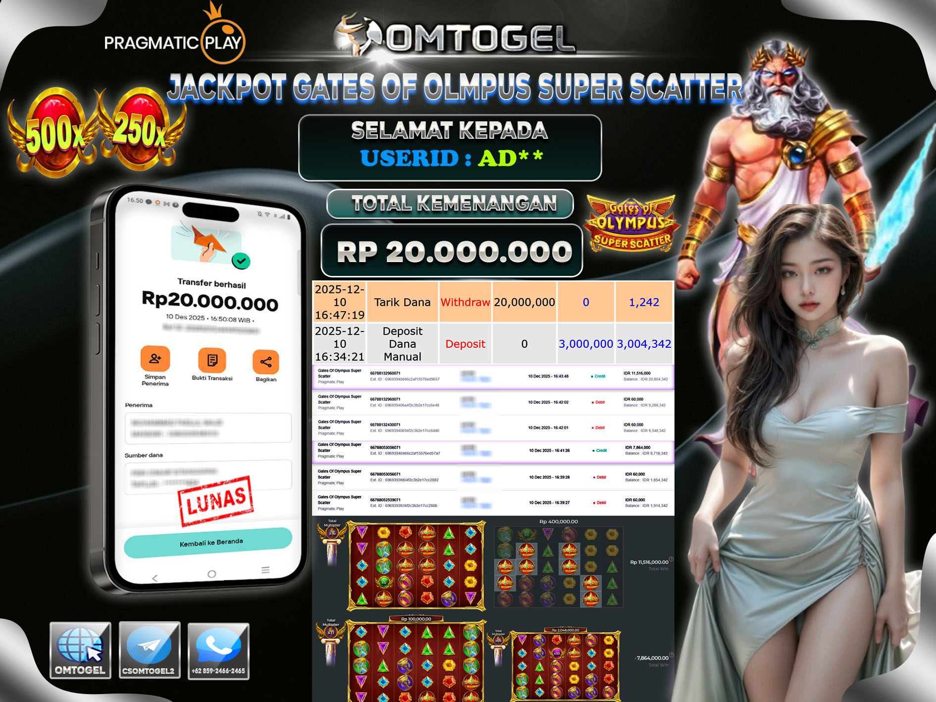 OMTOGEL JACKPOT PRAGMATIC PLAY GATES OF OLYMPUS SUPER SCATTER ,20 JUTA DI BAYAR LUNAS ,-