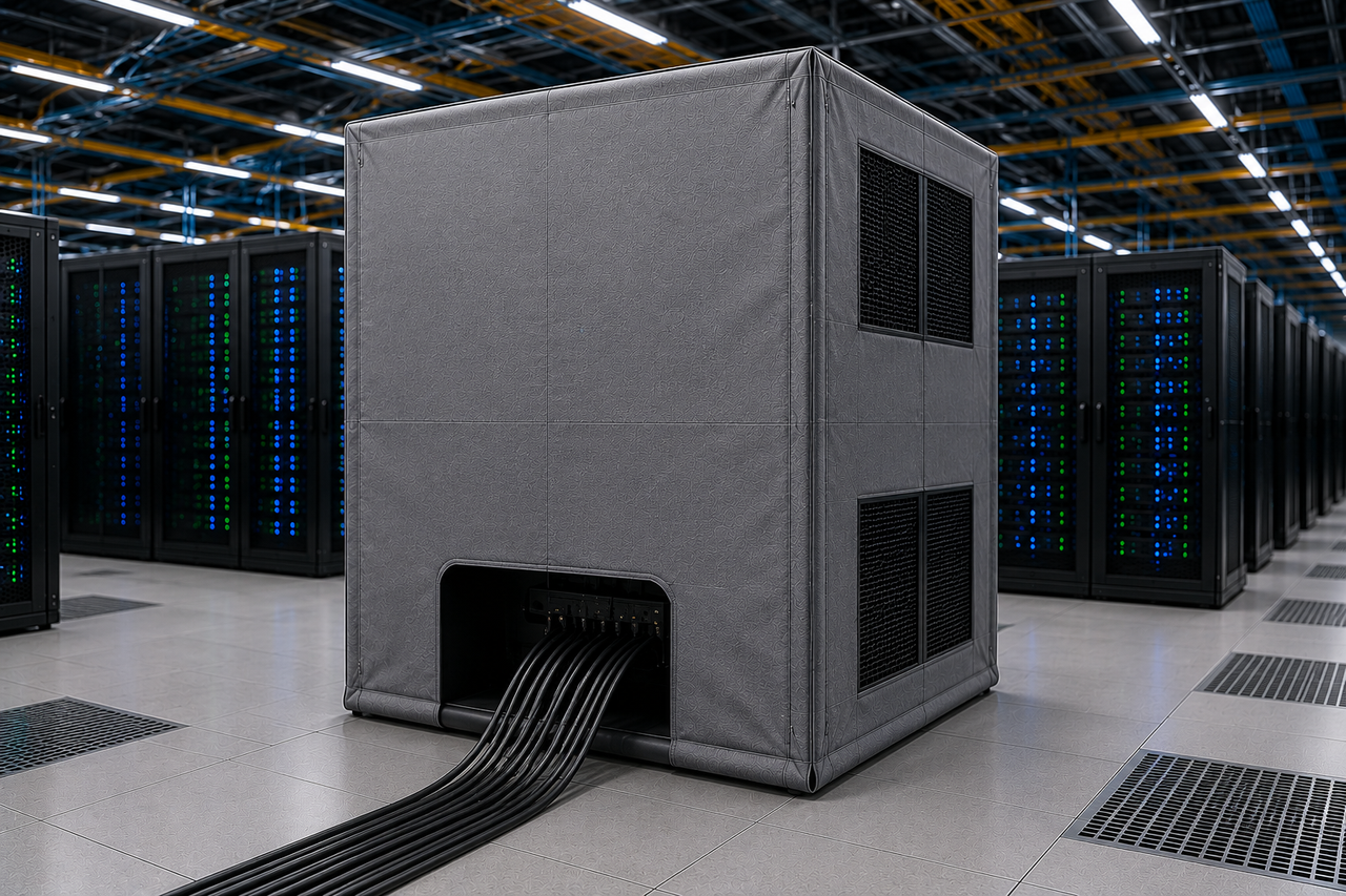 Data Center area with a particle protection solution during technical maintenance