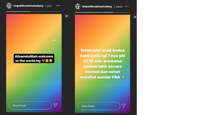 Sirajuddin Mahmud bagikan kabar kelahiran anak keduanya dari Zaskia Gotik