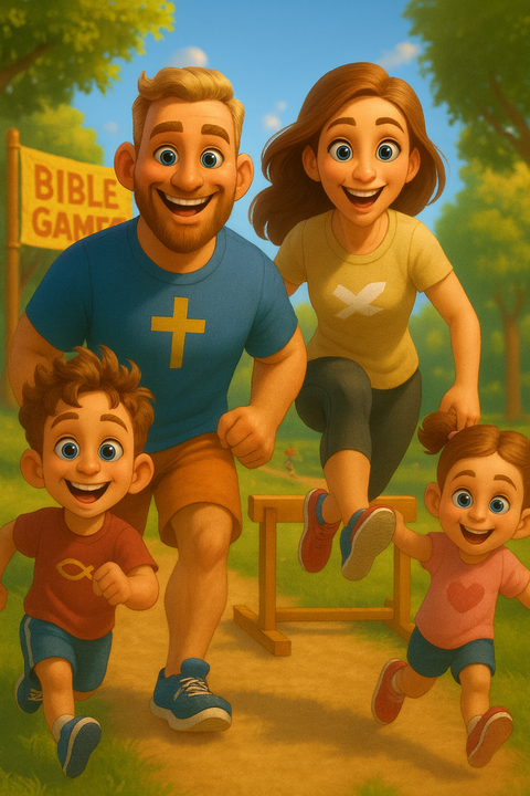Brincadeiras com personagens e histórias bíblicas em forma de competição saudável.
