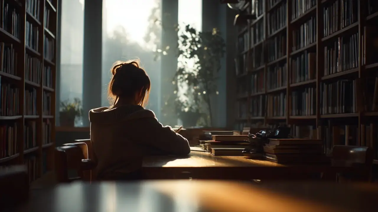 studying in library
