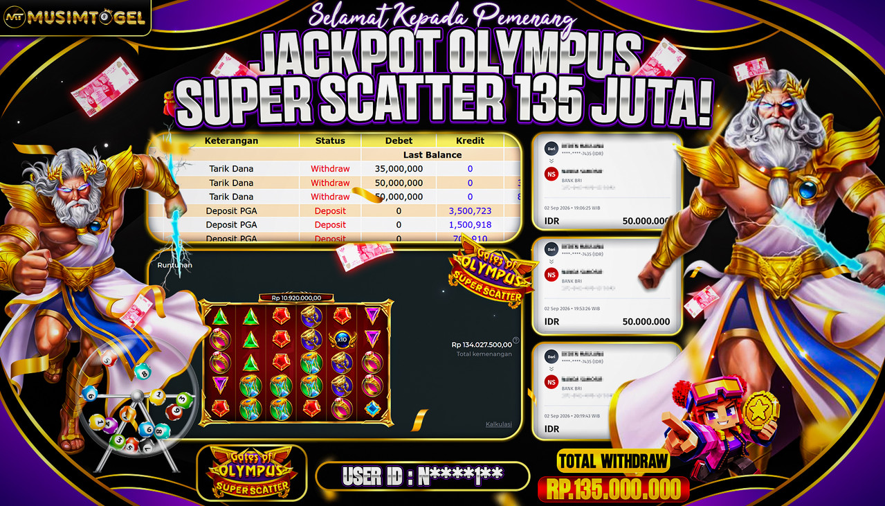 MUSIMTOGEL JP SLOT 135,000,000 - GATES OF OLYMPUS SUPER SCATTER - PRAGMATIC PLAY