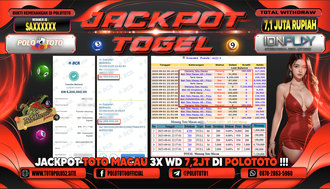 POLOTOTO JACKPOT TOGEL TOTO MACAU Rp.7.100.000,-