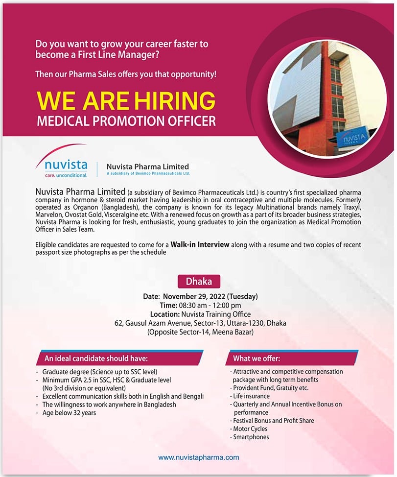 Nuvista Pharmaceuticals Ltd Job Circular 2022