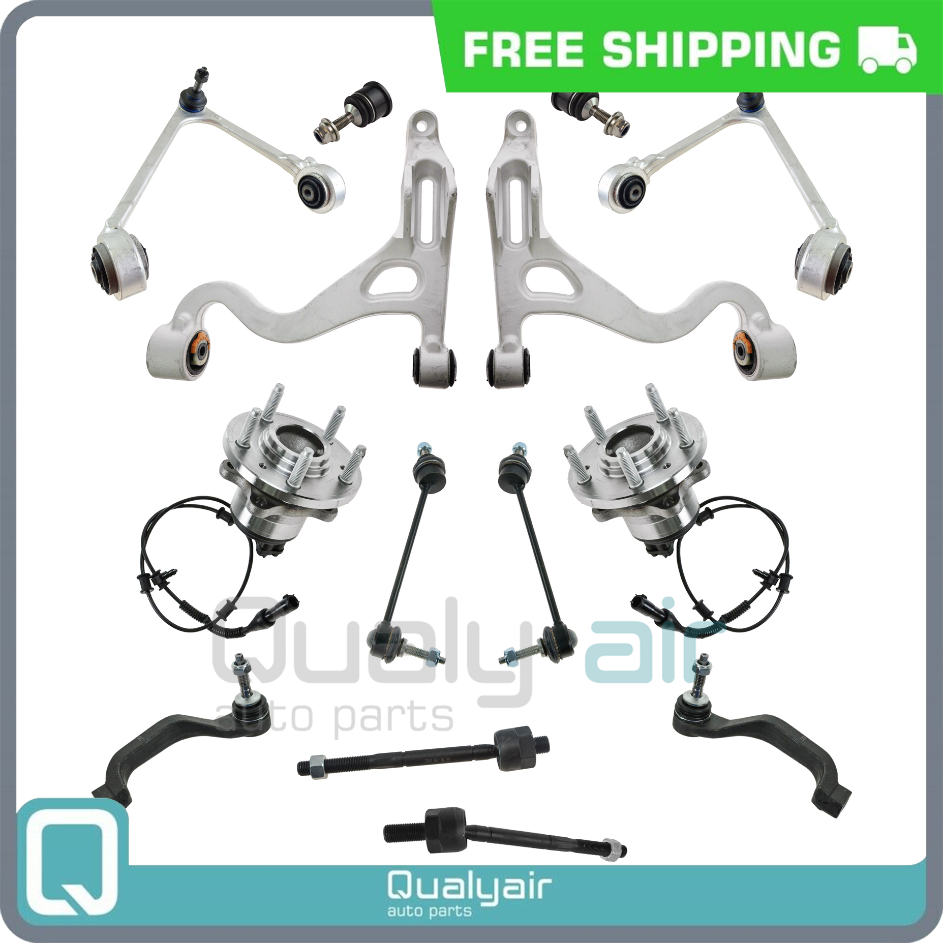 thumbnail interactive-video image 1 of ECCPP 14pc Front Suspension Kit – Control Arms, Tie Rod Ends, Sway Bar – Jeep Grand Cherokee Laredo 1996-1998 1 of 4