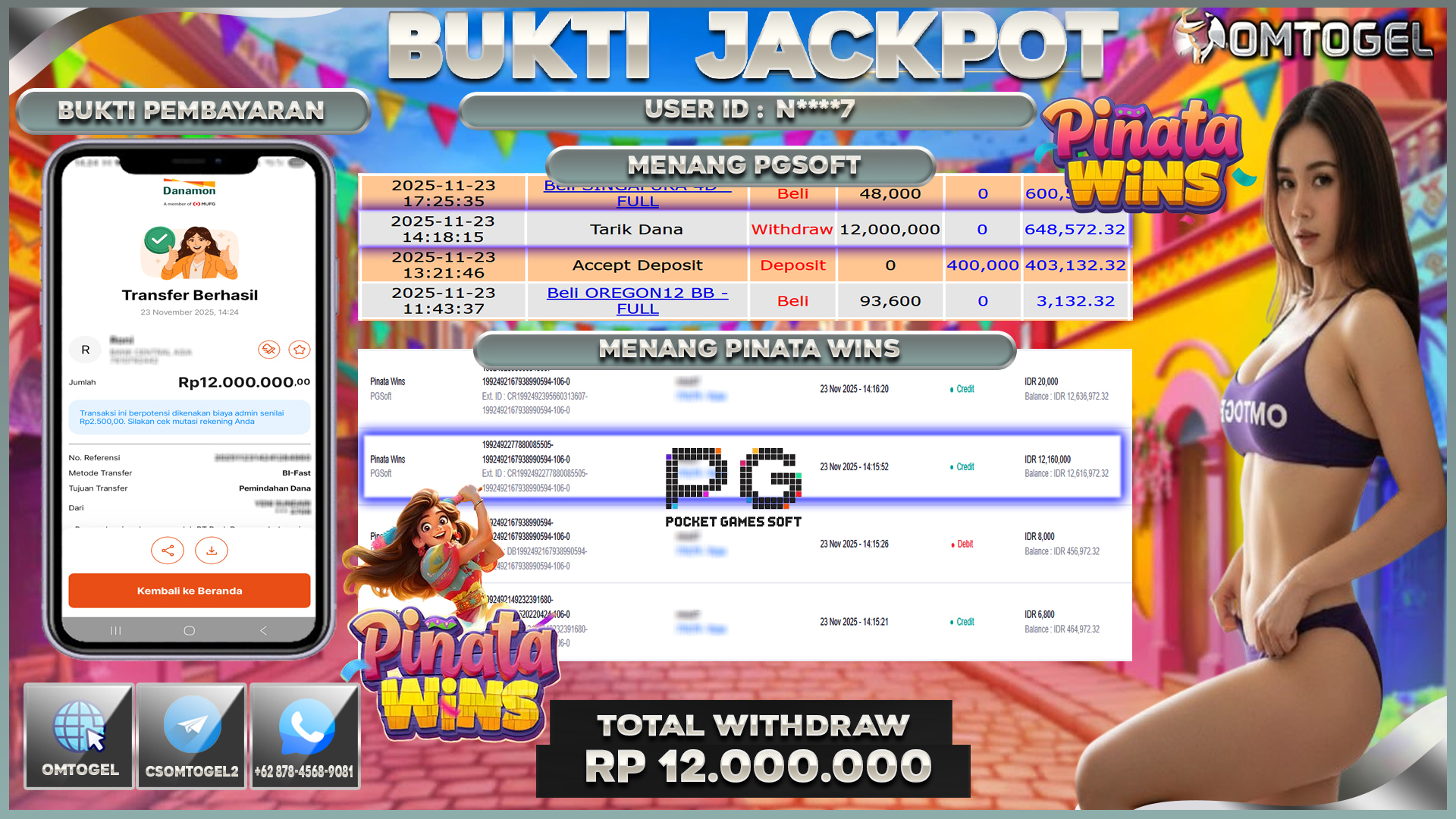 OMTOGEL JACKPOT PGSOFT PINATA WINS  ,12 JUTA DI BAYAR LUNAS ,-