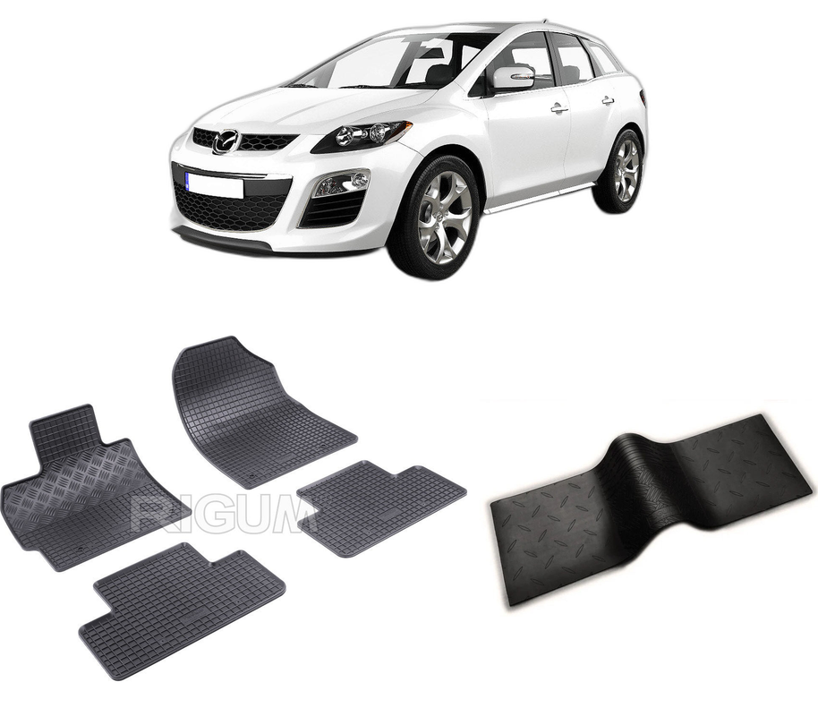 Set covorase auto MAZDA CX -7 din 07.2007-08.2012, cu covoras tunel median, CAROSERIE SUV BENZINA, Presuri cauciuc 100%, compatibil cu autoturismul MAZDA CX -7, Rigum