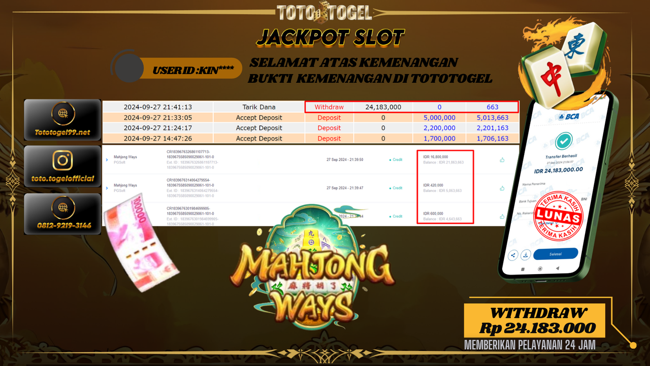 Bukti Kemenangan Permainan Slot  ID : KIN*** Terbayar Lunas!!