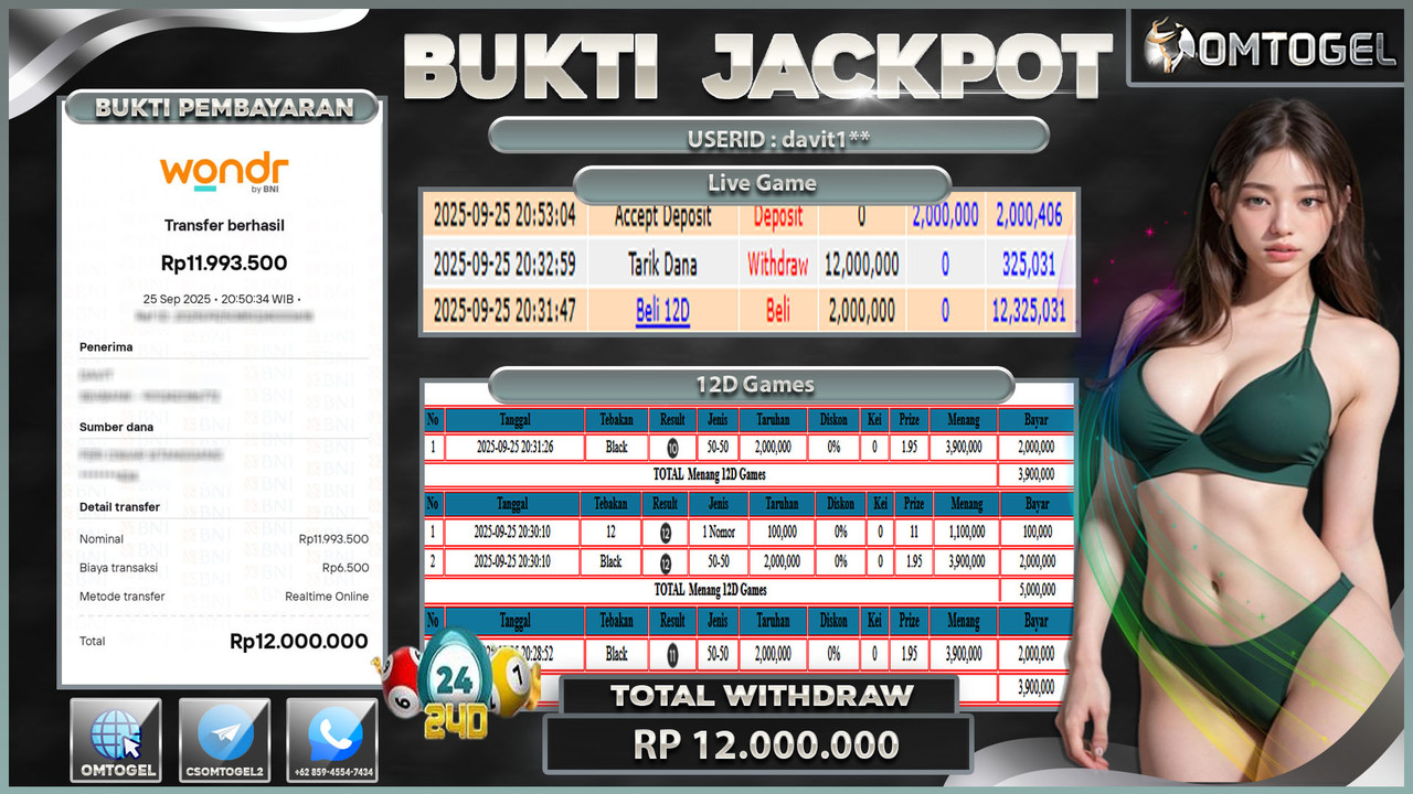 OMTOGEL JACKPOT LIVE GAMES 12D 12 JUTA DI BAYAR LUNAS ,-