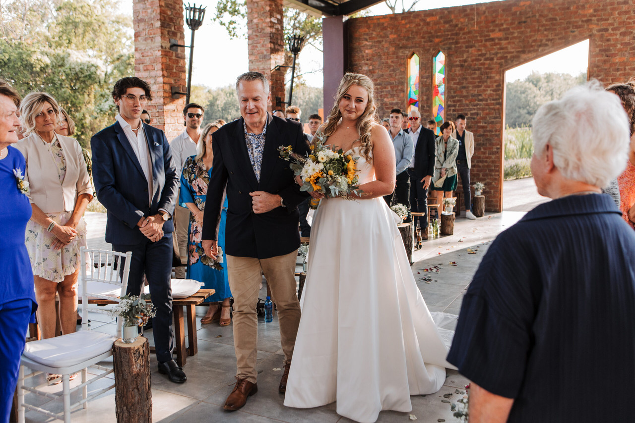 The wedding party celebrating.