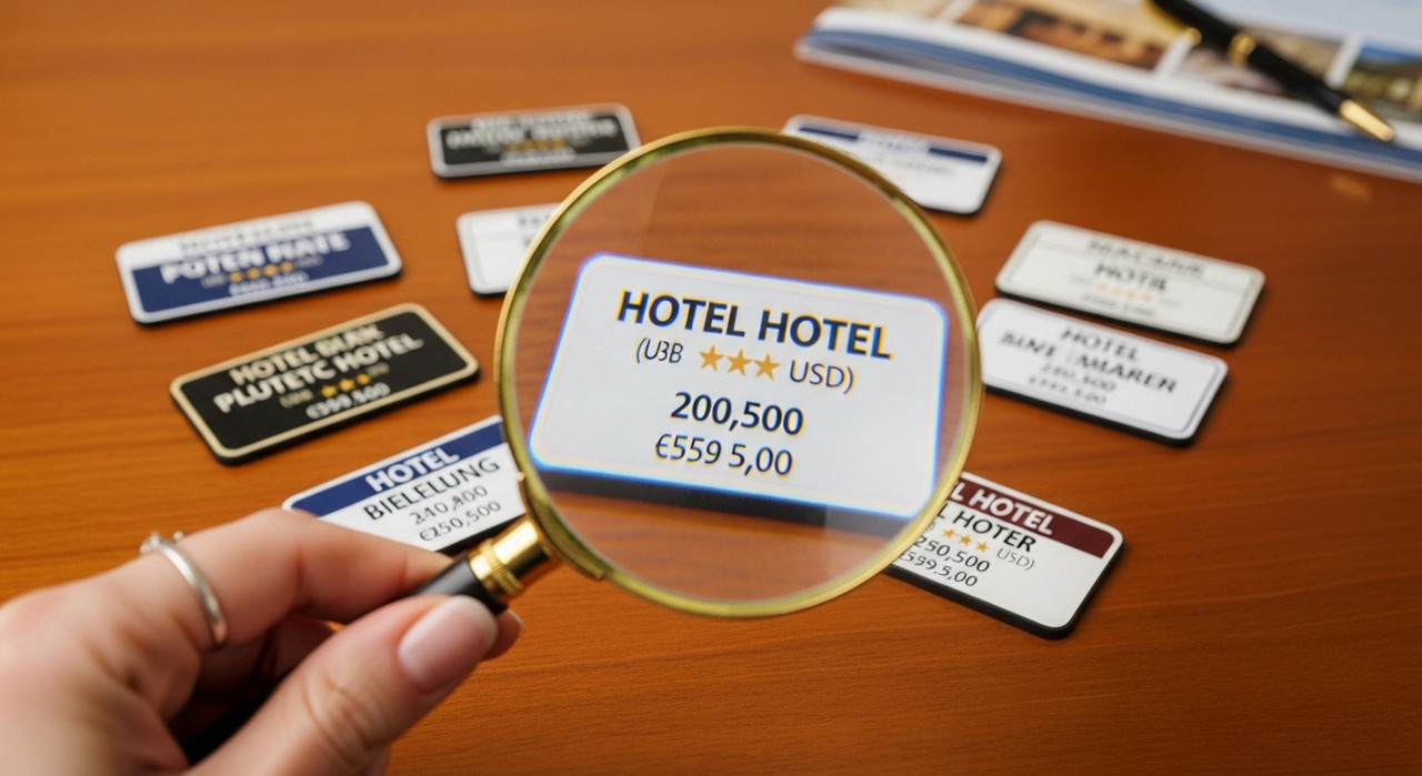 Лупа над карточками отелей