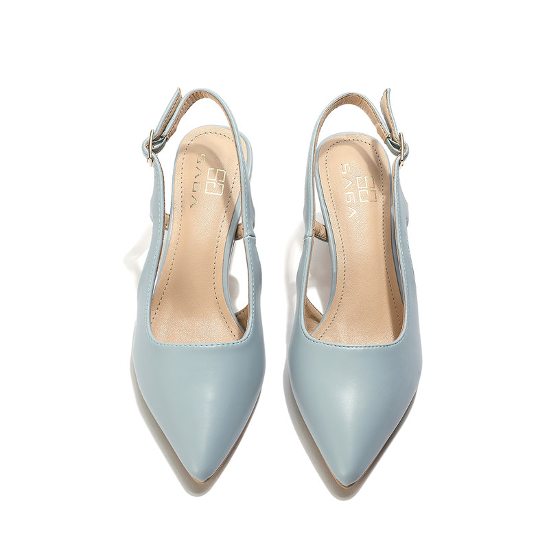 Modern back strap shoes and medium heel with Ball design , Blue color