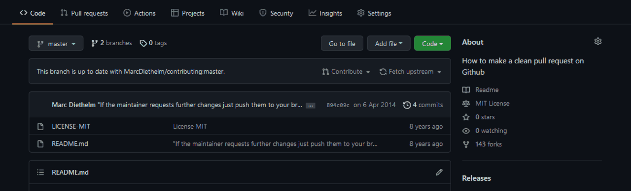 Gif: How to open a pull request on working branch.