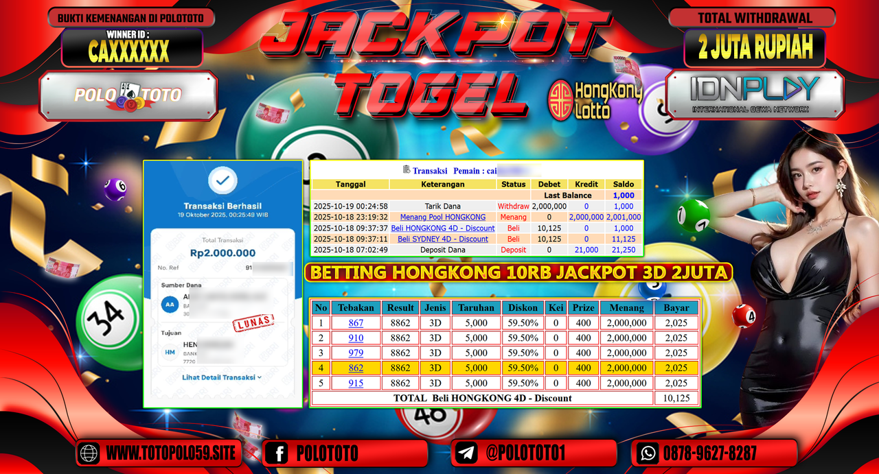 POLOTOTO JACKPOT TOGEL MENANG HONGKONG LOTTO Rp.2.000.000,- LUNAS