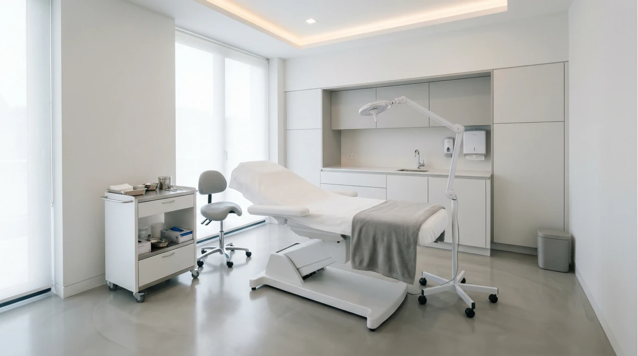 aesthetic treatment room with soft natural daylight.