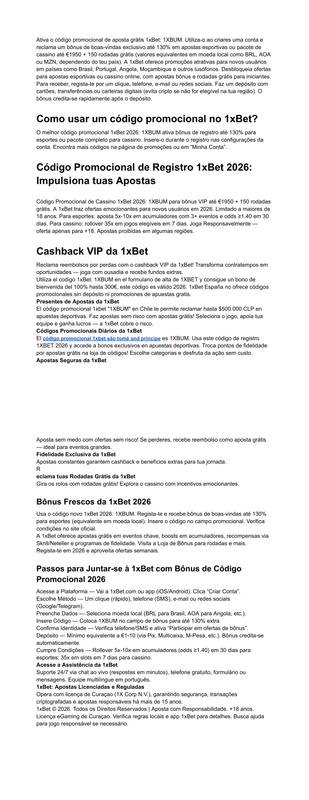 Código Promocional Grátis para 1x Bet 2026 1XBUM