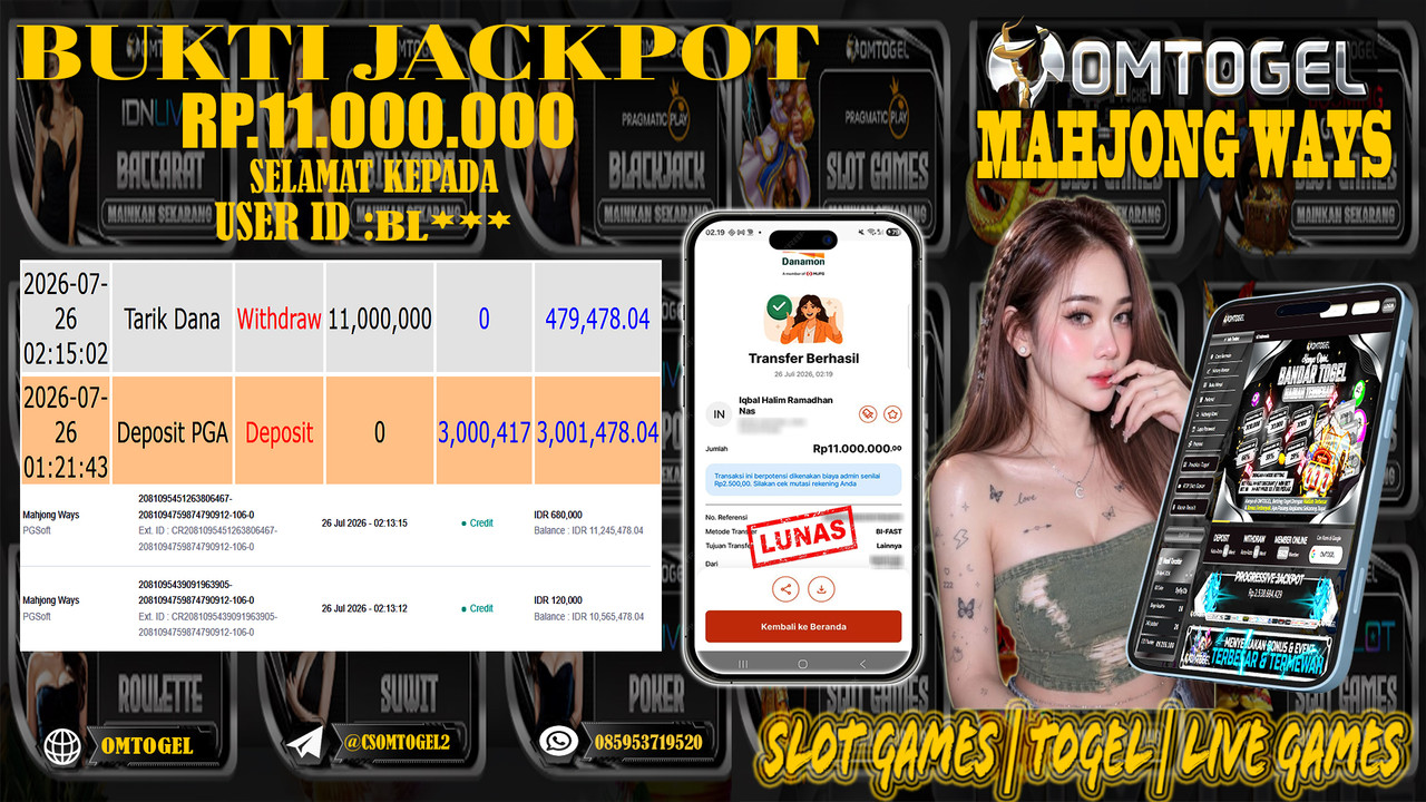 OMTOGEL JACKPOT PG SOFT MAHJONG WAYS  Rp,11,000,000,- DIBAYAR LUNAS