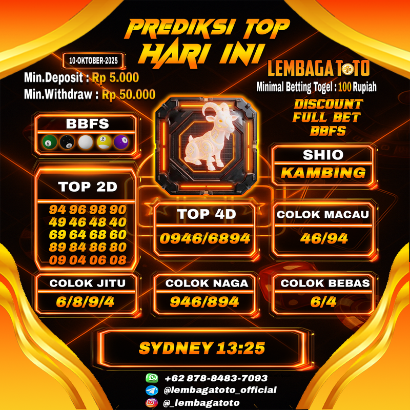 Prediksi Togel 10 Oct 2025 Lembagatoto