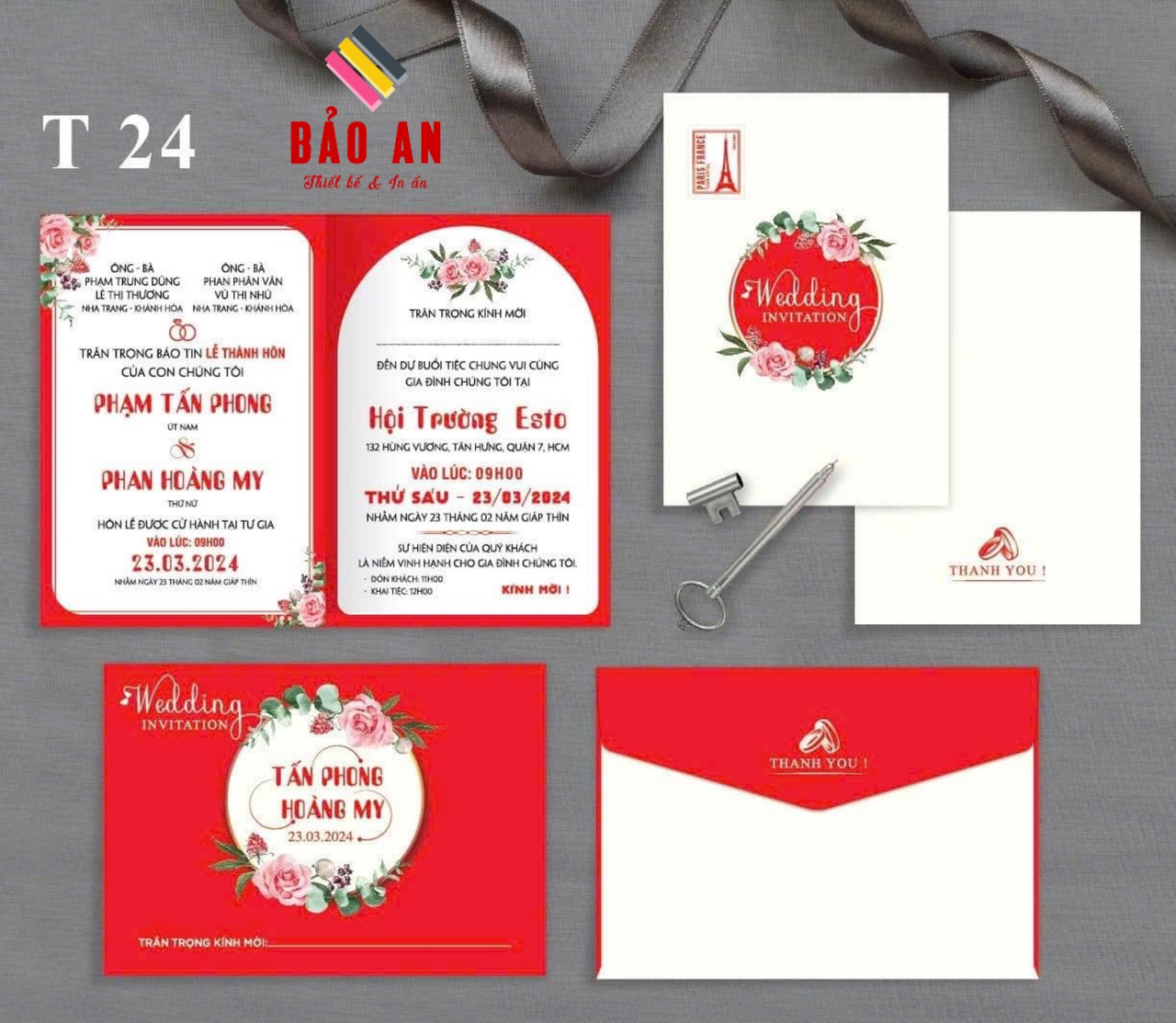 Thiệp kiểu vòm hoa tròn tone đỏ (T24)