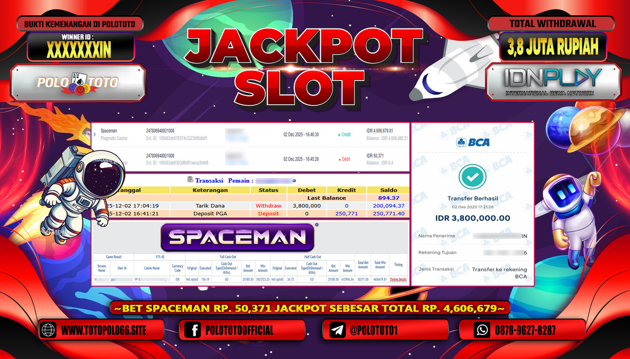 POLOTOTO JACKPOT SLOT SPACEMAN Rp.2.000.000,- LUNAS
