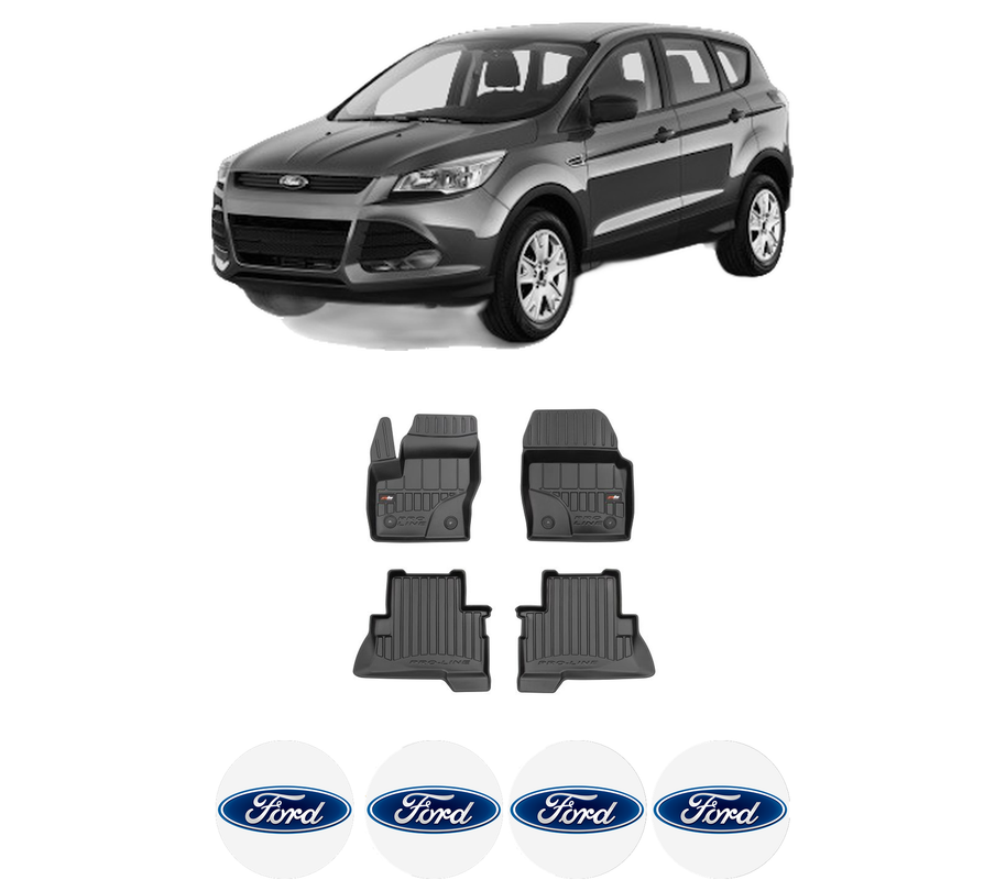 Set covorase presuri FORD KUGA II VAN din 2014-2019, auto, din cauciuc thermoplastic, 4 Stickere auto cu FORD
