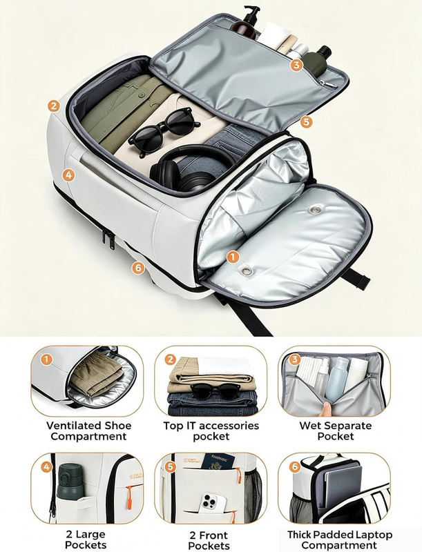 Zurligi Expandable Travel Laptop Backpack in Grey