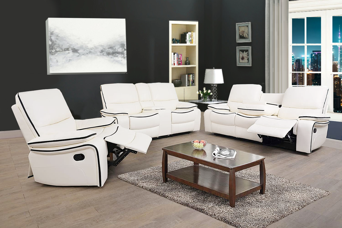 NEW Modern White Leather 3PC Recliner Sofa Set Comfortable 5 Seats