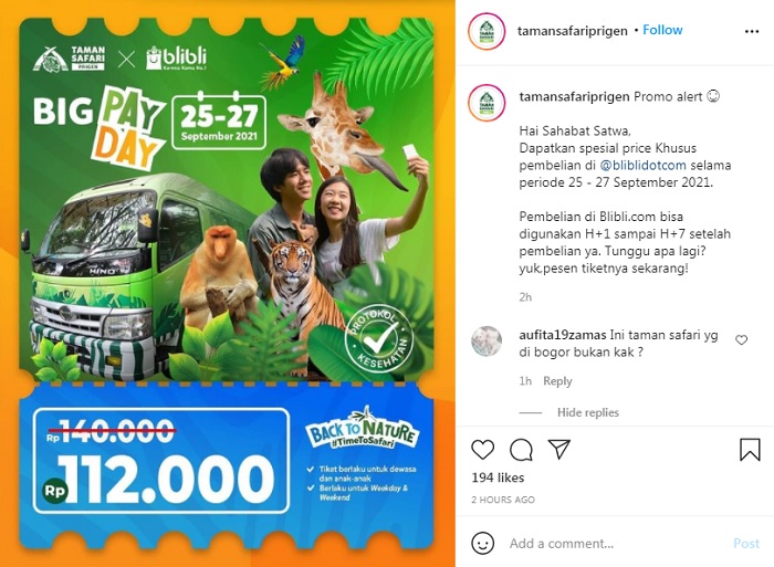 Promo tiket masuk Taman Safari Prigen.