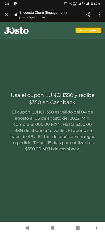 Jüsto: Cashback de 350 en la compra de 1000 
