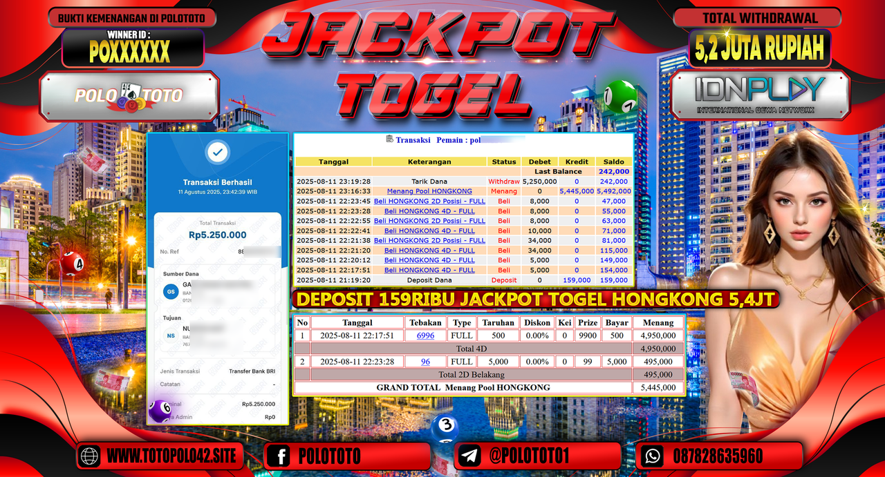 POLOTOTO JACKPOT TOGEL HONGKONG LOTTO Rp.5.200.000,-LUNAS
