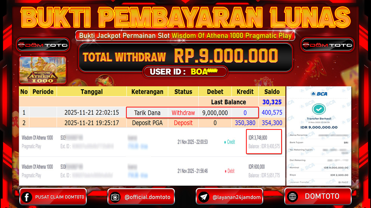 JACKPOT SLOT Wisdom Of Athena 1000 Pragmatic Play 21 NOVEMBER 2025