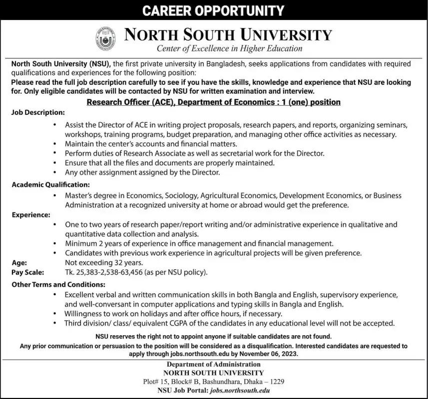North South University Job Circular 2024 www.northsouth.edu BD Govt Job