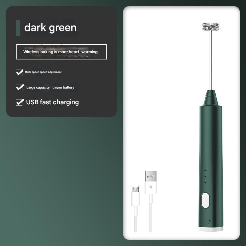 Green Cordless Drink Mixer & Frother Wand - USB - Spring bubbler head
