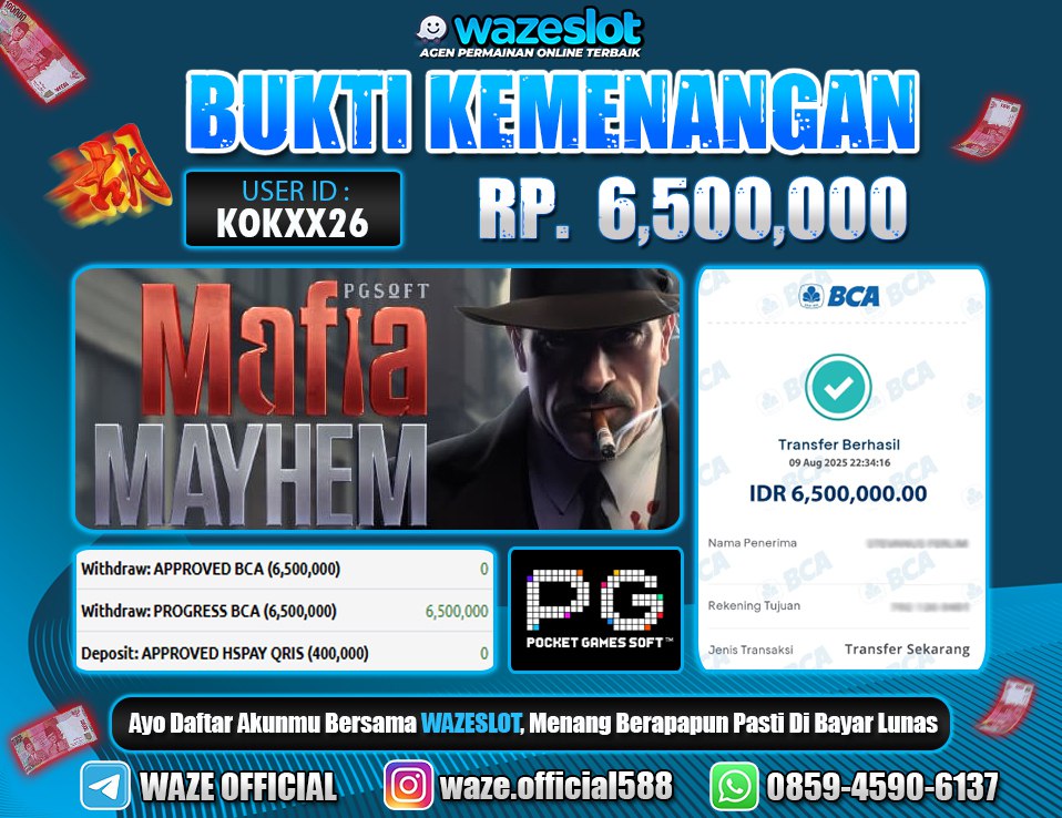 BUKTI KEMENANGAN 10 AGUSTUS 2025 GAME MAFIA MAYHEM ( PG SOFT )