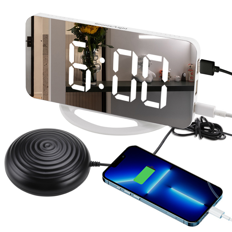 Reloj despertador multicuional de Alta vibración adecuado para personas con problemas de Sueño graves, Reloj de Espejo digital para adultos con cama mecánica - details 0