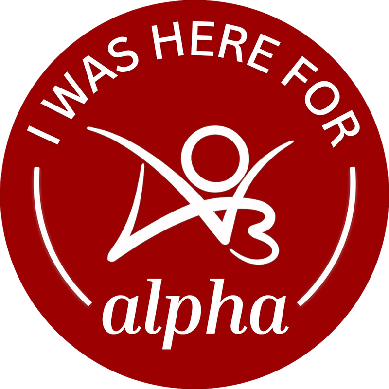 circular badge with the words 'I was here for alpha' with an AO3 logo