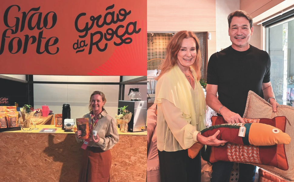 Raquel Knidel celebrando a estreia do Café Grão Forte no Festival Capixaba de Design / Sandra e Moises Demoner no brunch de inauguração do “Recicla”