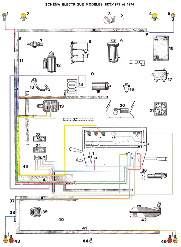 schema cablage renault 4 1972 1974 avec warning