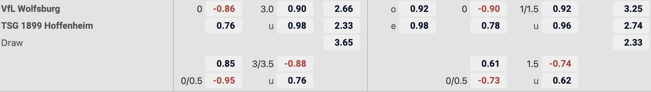 Tỷ lệ kèo Wolfsburg vs Hoffenheim