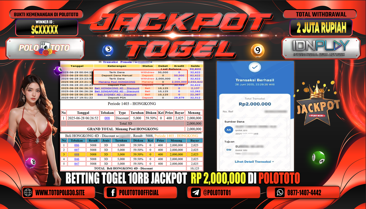 POLOTOTO JACKPOT TOGEL HONGKONG LOTTO Rp.2.050.000,-