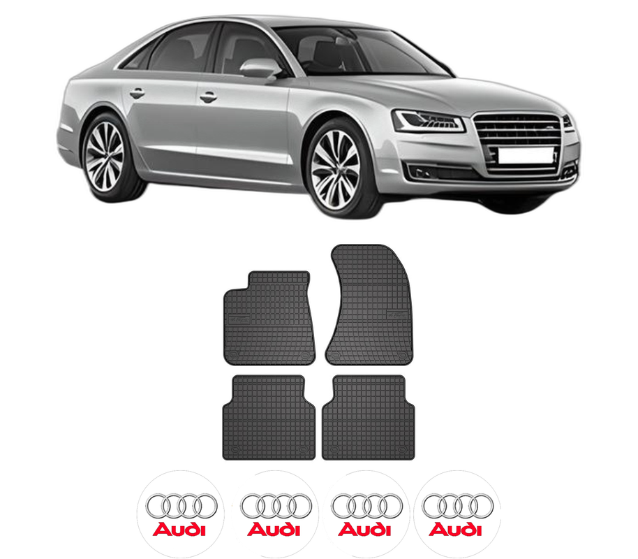 Set covorase presuri AUDI A8 D4 (4H2, 4H8, 4HC, 4HL) din 2009-2018, auto, din cauciuc thermoplastic, 4 Stickere auto cu AUDI