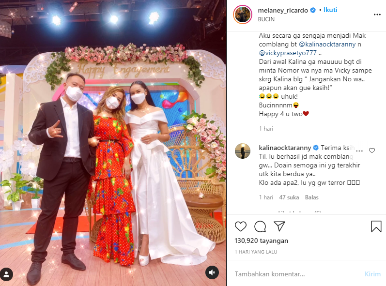Melaney Ricardo mengaku jadi mak comblang Kalina Ocktarannya dan Vicky Prasetyo