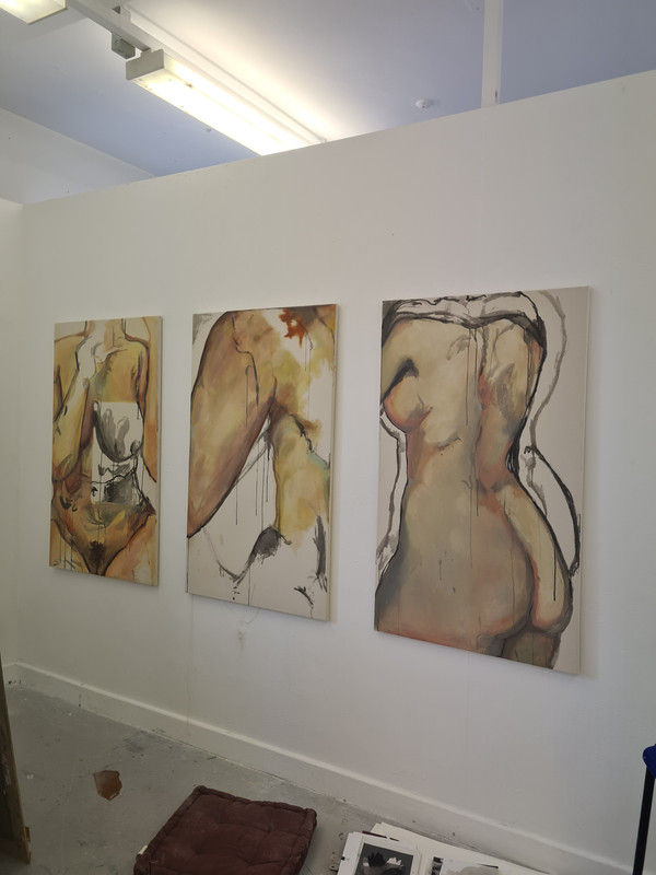 three bodies on individul canvases