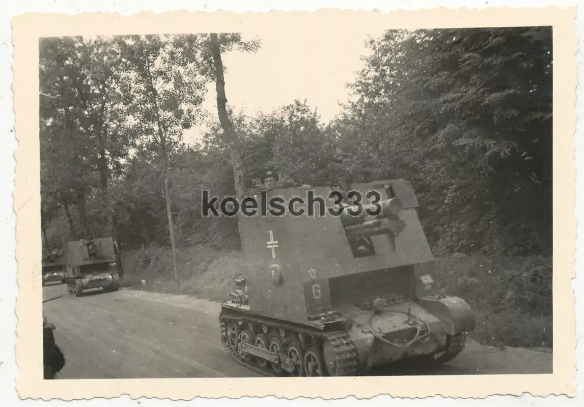 Foto Sturmpanzer Bison der 1. Panzer Div. auf der Straße vor Gray in Frankreich