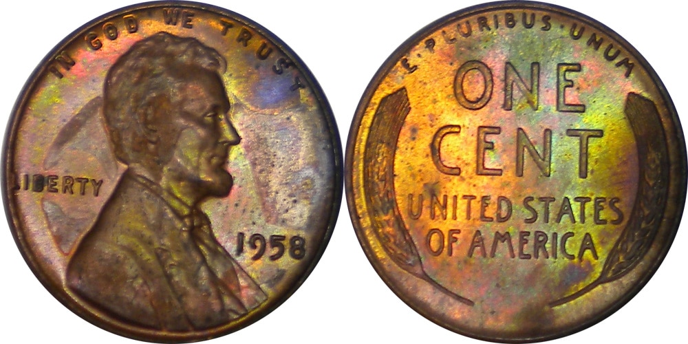 1958 MS 65 NEON MINT SET TONED 1C 2