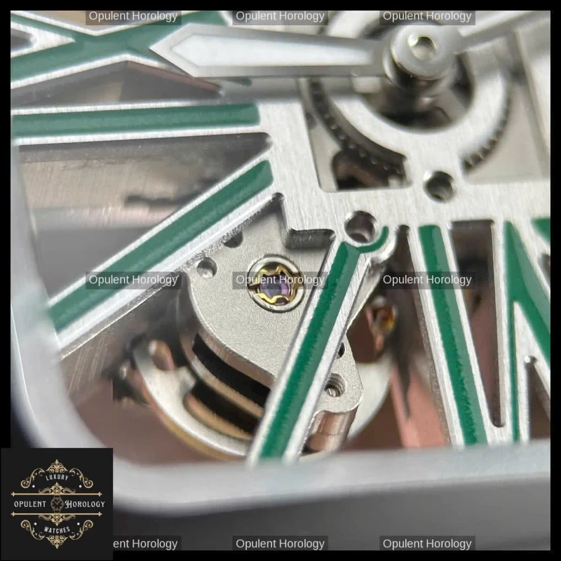 Cartier Santos Watch 39.8mm Skeleton Dial Green Roman Numerals - Super Clone