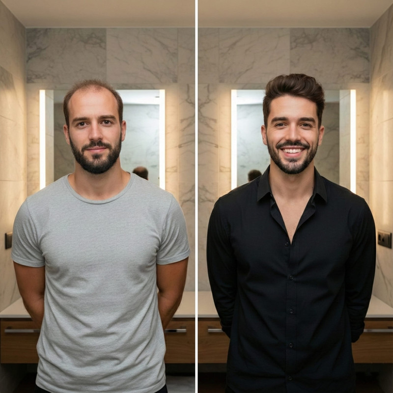 Vorher Nachher Haarsystem – natürliches Foliensystem Ergebnis