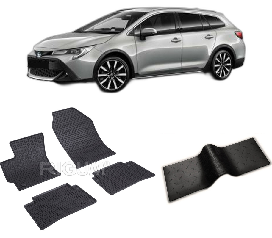 Set covorase auto TOYOTA COROLLA XII HYBRID din 03.2019-PREZENT, cu covoras tunel median, CAROSERIE COMBI, Presuri cauciuc 100%, compatibil cu autoturismul TOYOTA COROLLA XII HYBRID, Rigum